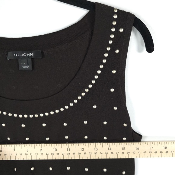 ST. JOHN WOOL Blend Riveted Chocolate Brown Shell Top Size SMALL - Picture 5 of 10